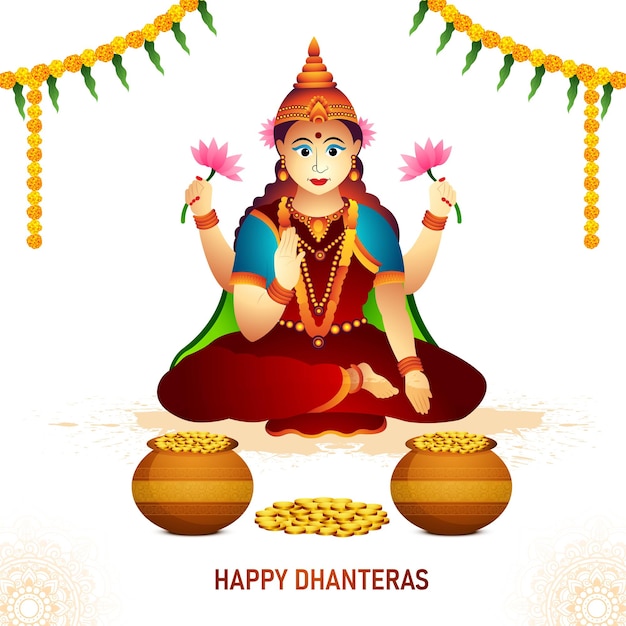 Diosa maa laxmi con monedas para el fondo del festival indio dhanteras
