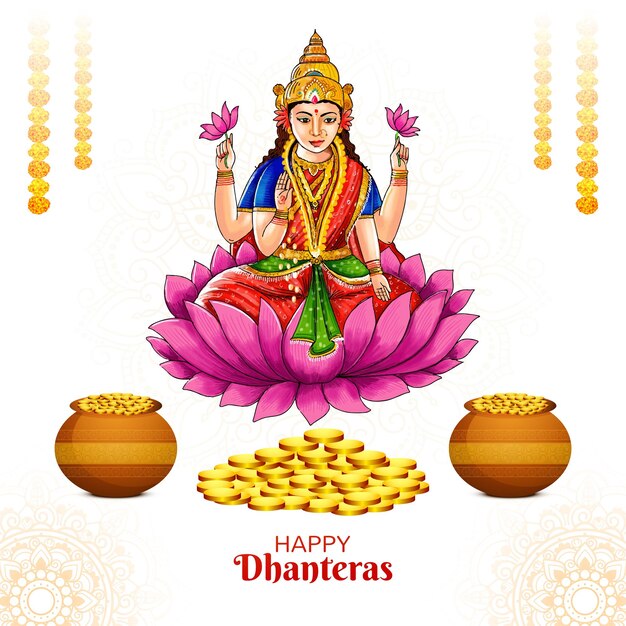 Diosa maa laxmi con monedas para el fondo del festival indio dhanteras