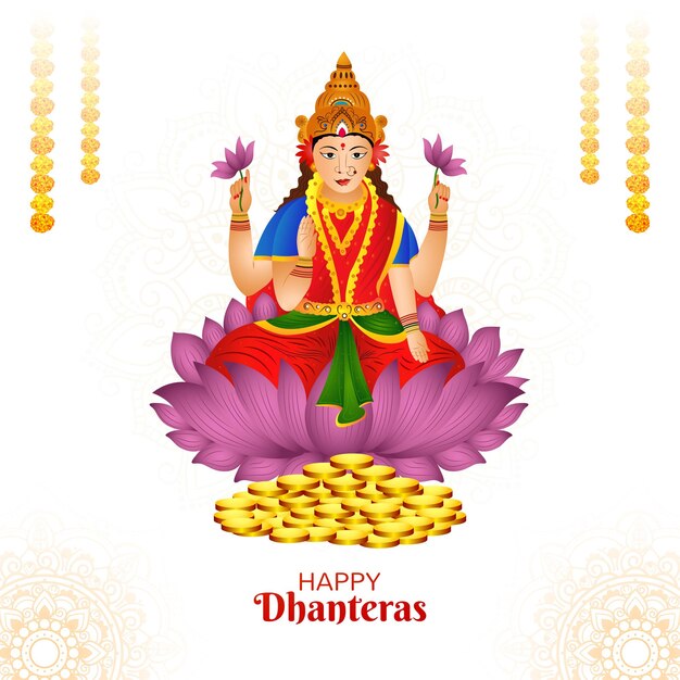 Diosa maa laxmi con monedas para el fondo del festival indio dhanteras