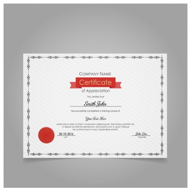 Diploma de agradecimiento con sello rojo