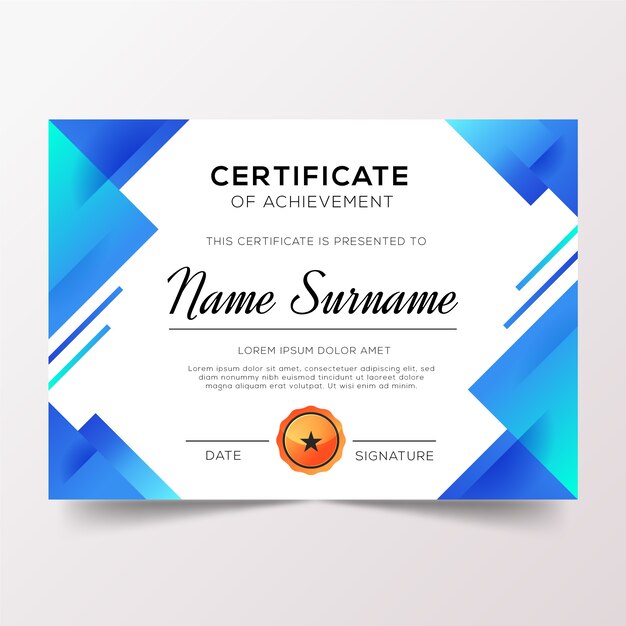 Diploma de apreciación con tonos azules degradados.
