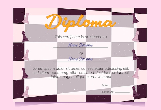 Diploma presentado al ganador en el juego de ajedrez.