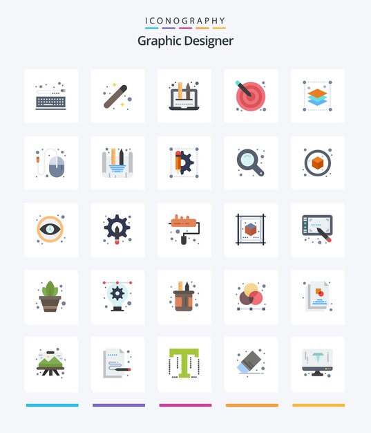 Diseñador gráfico creativo 25 Paquete de iconos planos como diseño gráfico creativo gráfico artístico