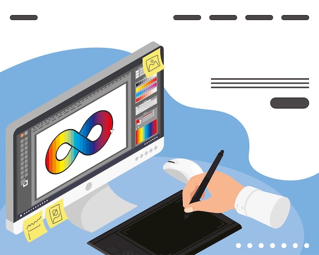 Diseñador gráfico mano en escritorio