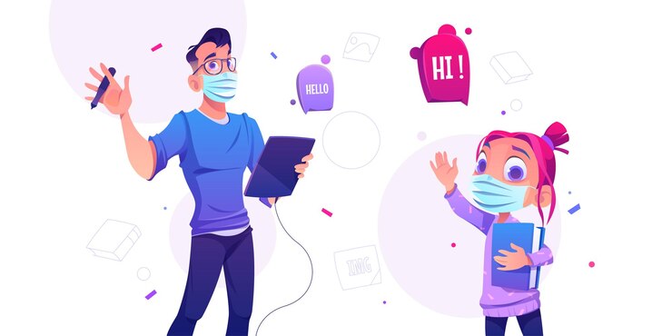 Vector gratuito diseñador de hombre con tableta gráfica y linda niña con libro