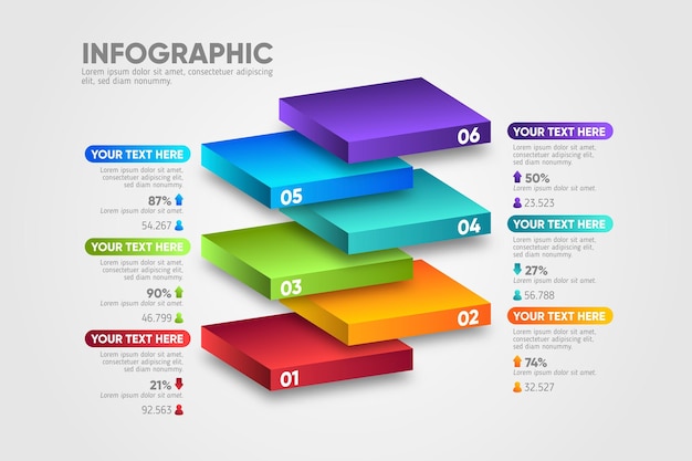 Diseño en 3D capas de bloques infografía