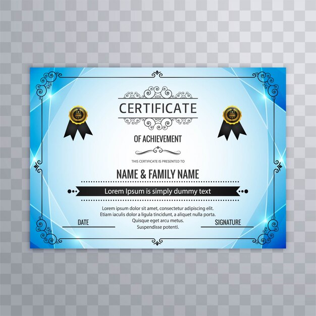 Diseño abstracto azul de certificado
