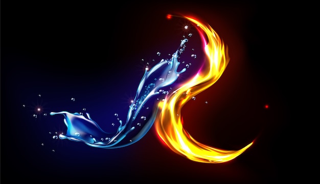 Diseño abstracto de salpicaduras de agua y fuego