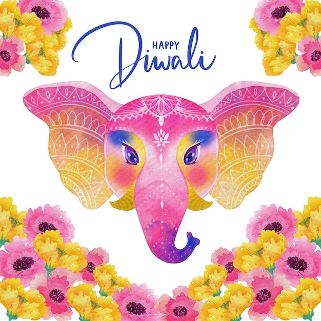 Vector gratuito diseño de acuarela diwali elefante colorido