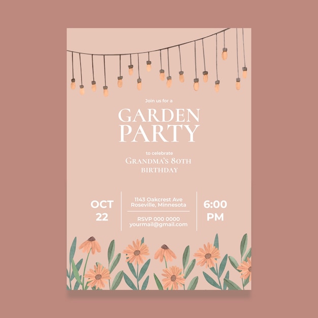 Diseño en acuarela de invitación a fiesta en el jardín