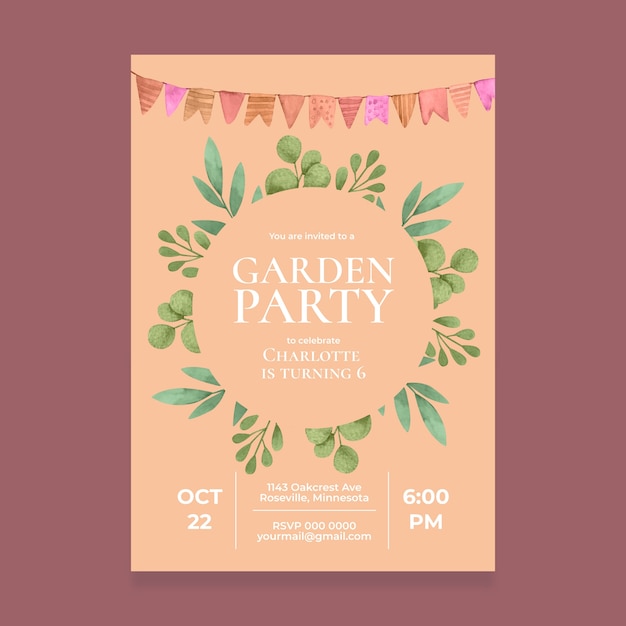 Vector gratuito diseño en acuarela de invitación a fiesta en el jardín
