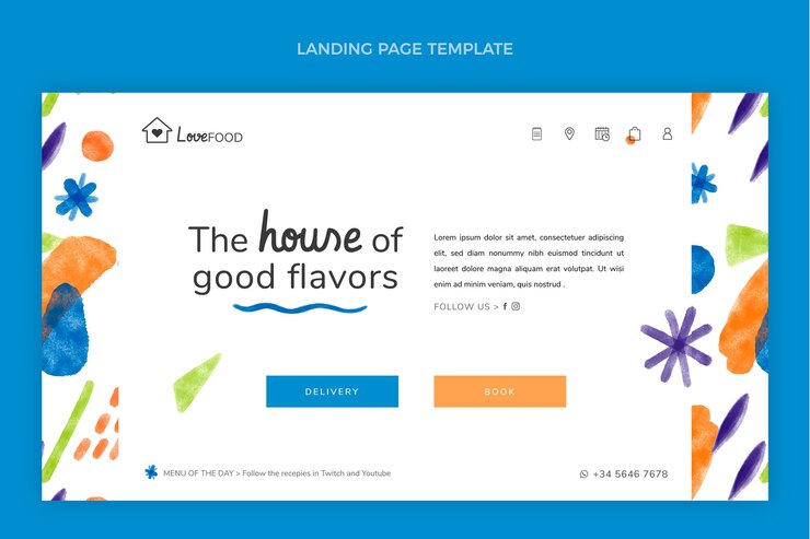 Vector gratuito diseño de acuarela de la página de inicio de alimentos.