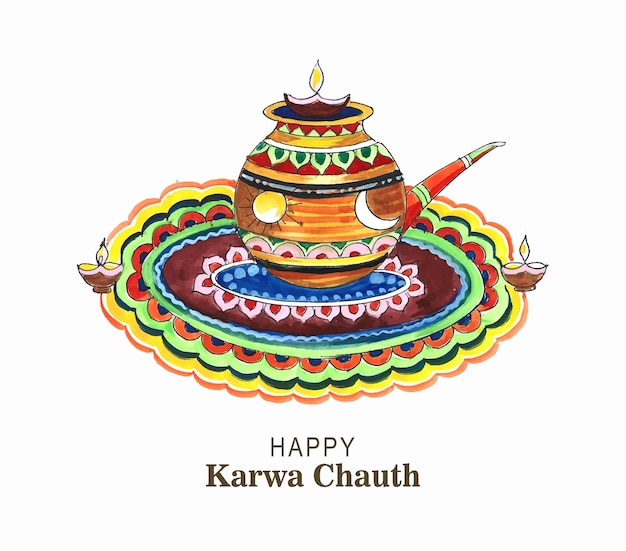 Diseño de acuarela de tarjeta de celebración feliz karwa chauth