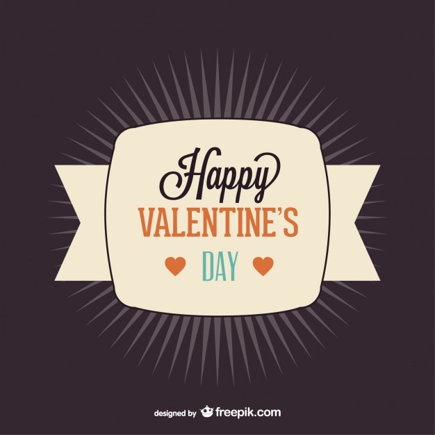 Vector gratuito diseño antiguo de feliz día de san valentín de cinta con resplandor