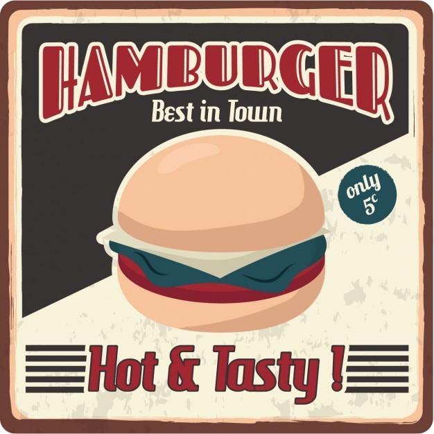 Vector gratuito diseño de anuncio de hamburguesa vintage
