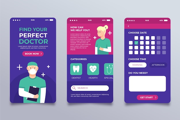 Vector gratuito diseño de la aplicación de reserva médica