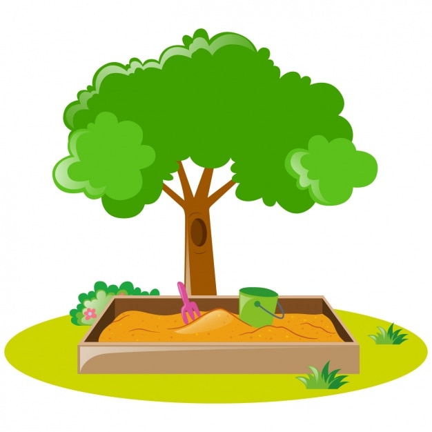 Vector gratuito diseño de árbol y caja de arena