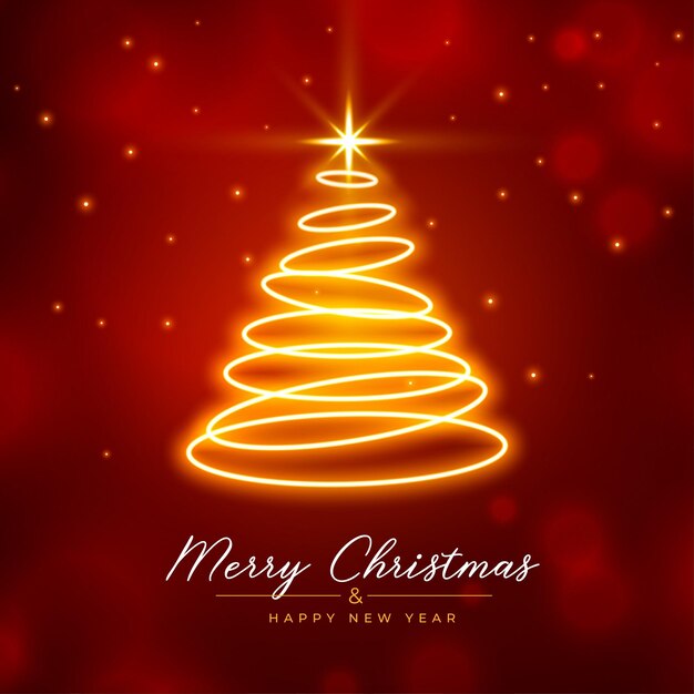 Diseño de árbol de feliz navidad hecho con anillos circulares de neón.