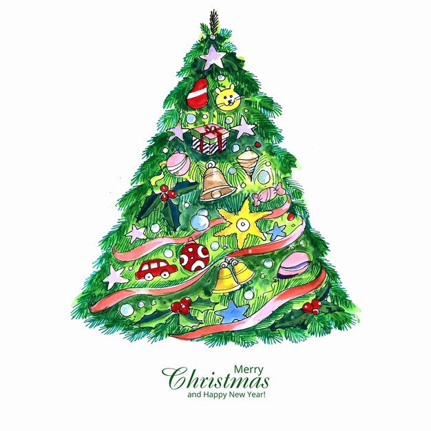 Diseño artístico hermoso de la tarjeta del árbol de navidad