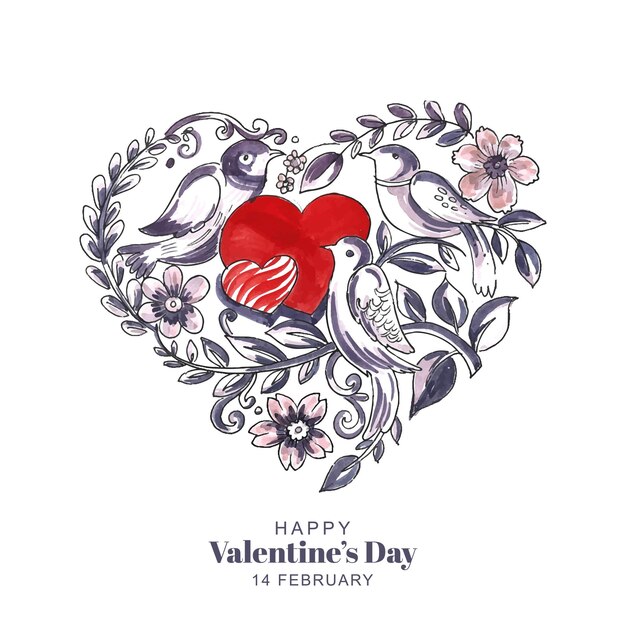 Diseño artístico hermoso de la tarjeta del día de san valentín en forma de corazón