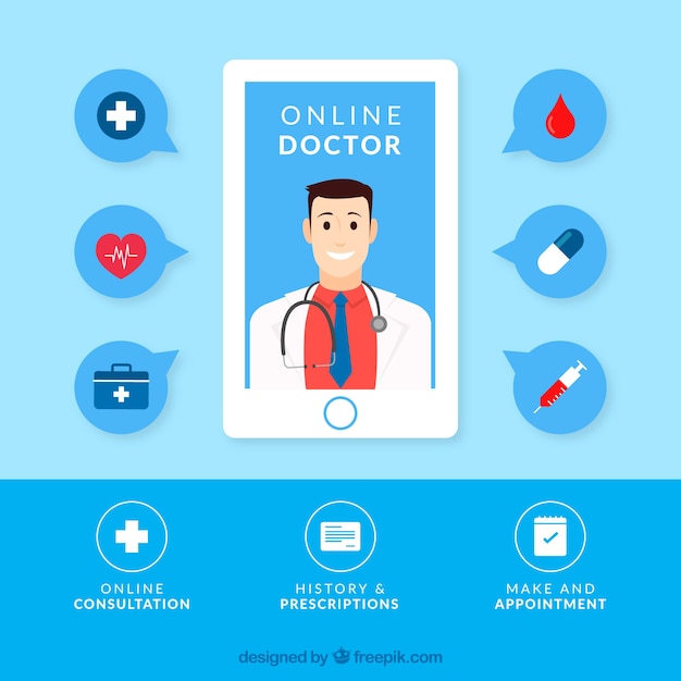 Vector gratuito diseño azul de médico online