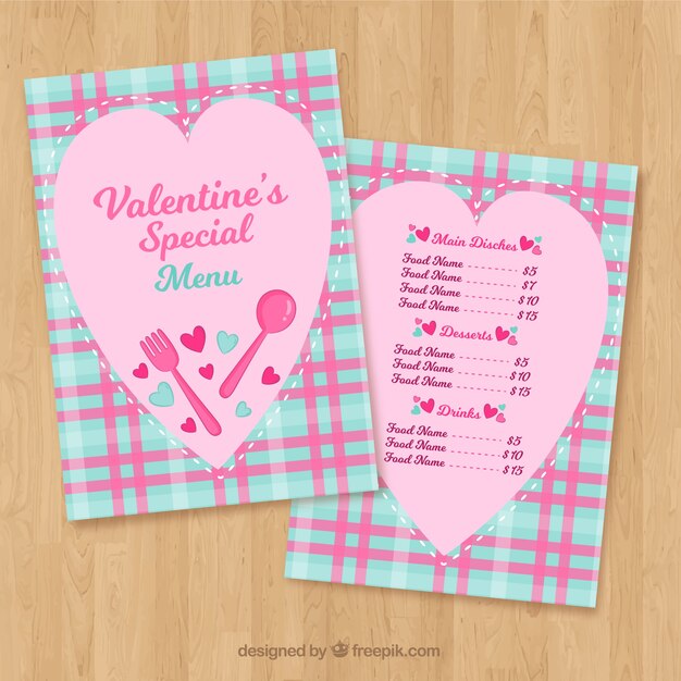 Diseño azul y rosa de menú de san valentin