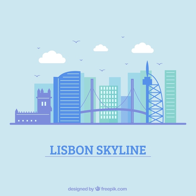 Diseño azul de la skyline de lisboa