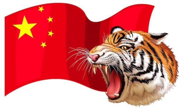 Diseño de bandera china con tigre salvaje