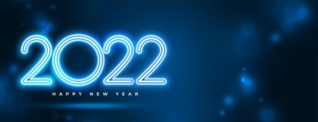 Diseño de banner de año nuevo con efecto de texto azul estilo LED de neón 2022
