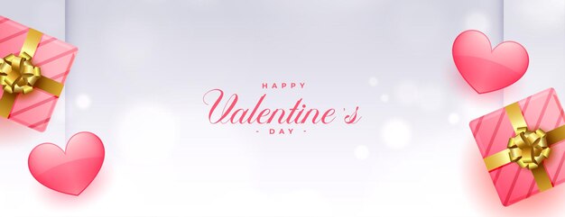 Diseño de banner de cajas de regalo y corazones lindos del día de san valentín