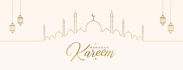 Diseño de banner de celebración de ramadan kareem de estilo de línea