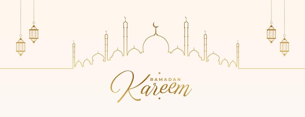 Vector gratuito diseño de banner de celebración de ramadan kareem de estilo de línea