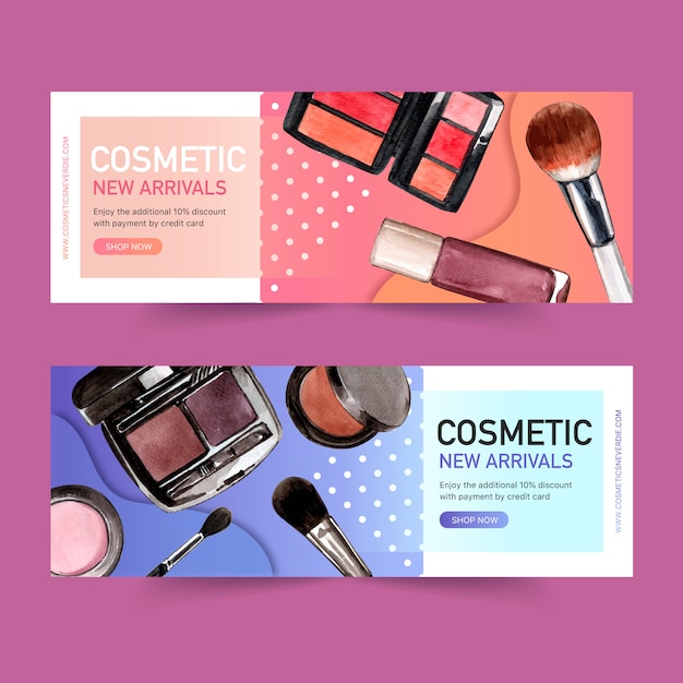 Vector gratuito diseño de banner cosmético con pincel, lápiz labial