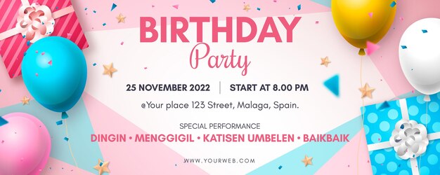 Diseño de banner de cumpleaños realista