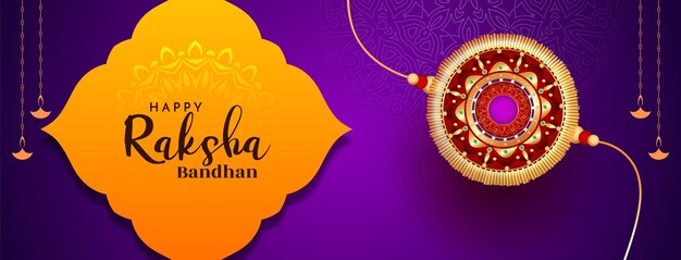 Diseño de banner decorativo del festival hindú Happy Raksha Bandhan
