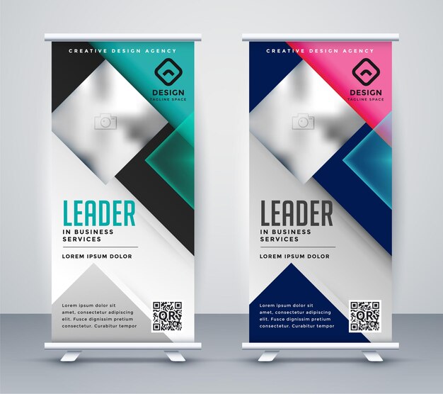 Diseño de banner enrollable para presentación de negocios.