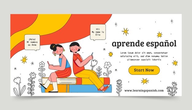 Diseño de banner en español dibujado a mano