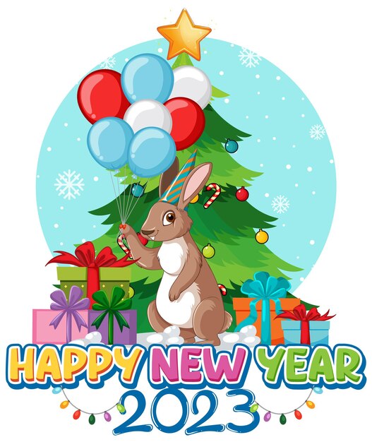 Diseño de banner de feliz año nuevo con lindo conejo