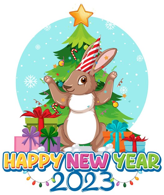Diseño de banner de feliz año nuevo con lindo conejo