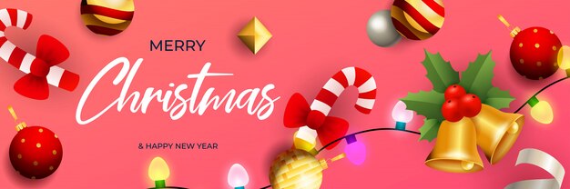 Diseño de banner de feliz Navidad con campanas