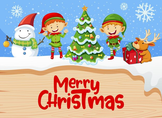 Diseño de banner de feliz navidad con personajes navideños