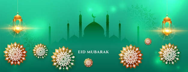 Diseño de banner de festival brillante árabe eid mubarak