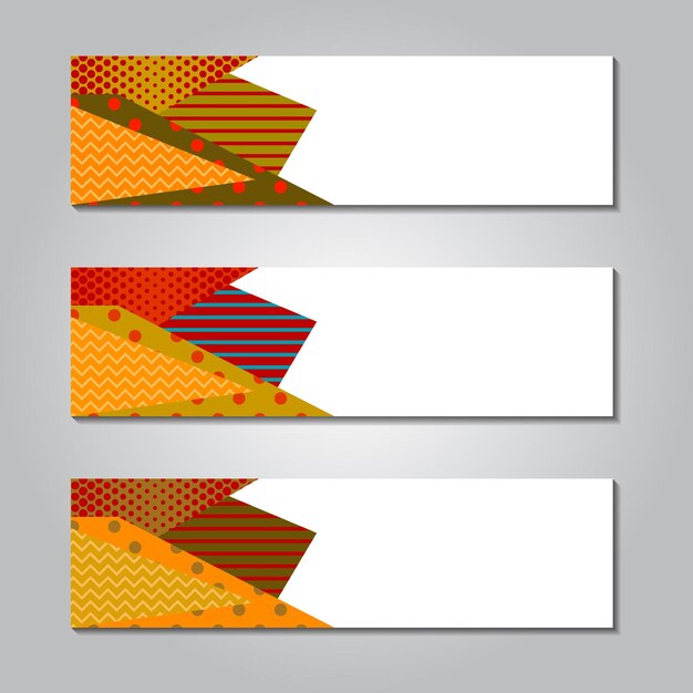 Diseño de banner horizontal con fondo rayado de memphis