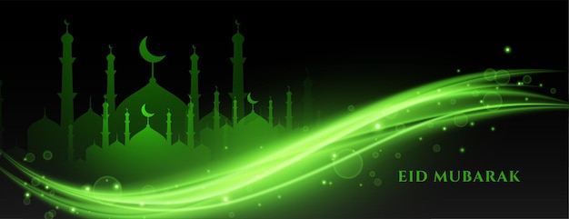 Diseño de banner de luces de eid mubarak verde