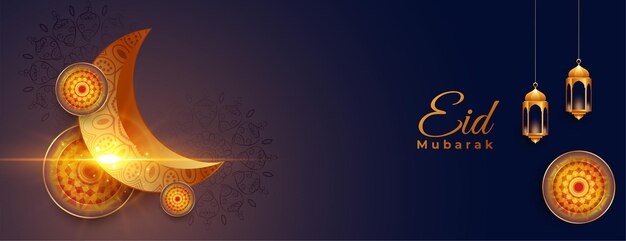 Diseño de banner realista brillante eid mubarak