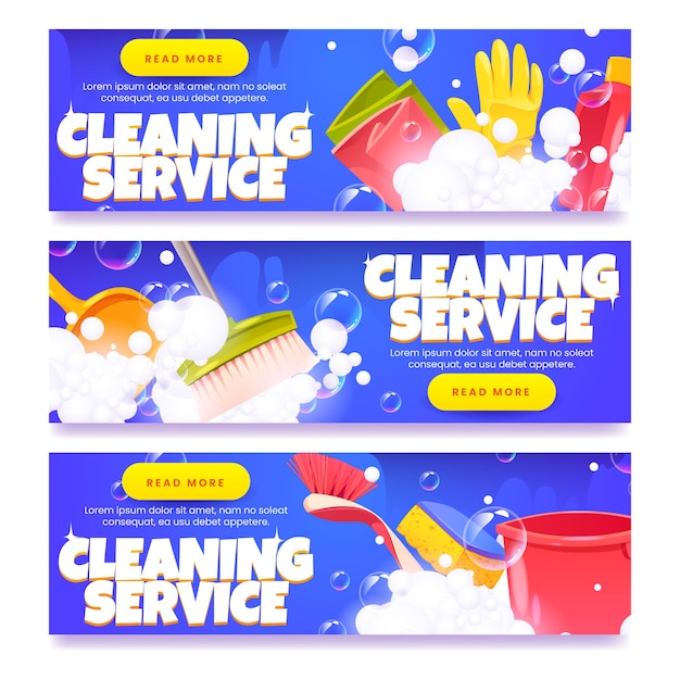 Diseño de banner realista de productos y servicios de limpieza.
