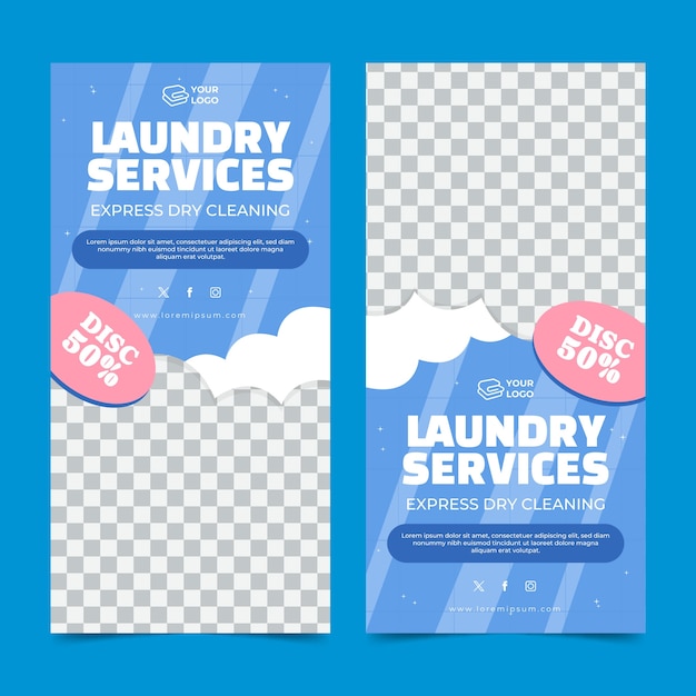 Diseño de banner de servicio de lavandería dibujado a mano