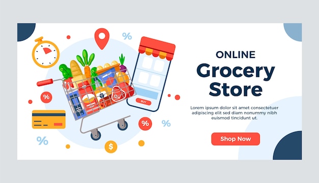 Vector gratuito diseño de banner de tienda de comestibles en línea