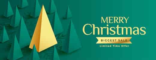 Vector gratuito diseño de banner de venta de árbol de navidad moderno 3d
