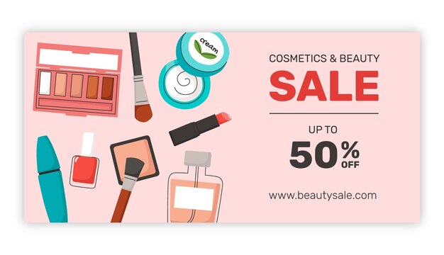 Diseño de banner de venta de belleza dibujado a mano